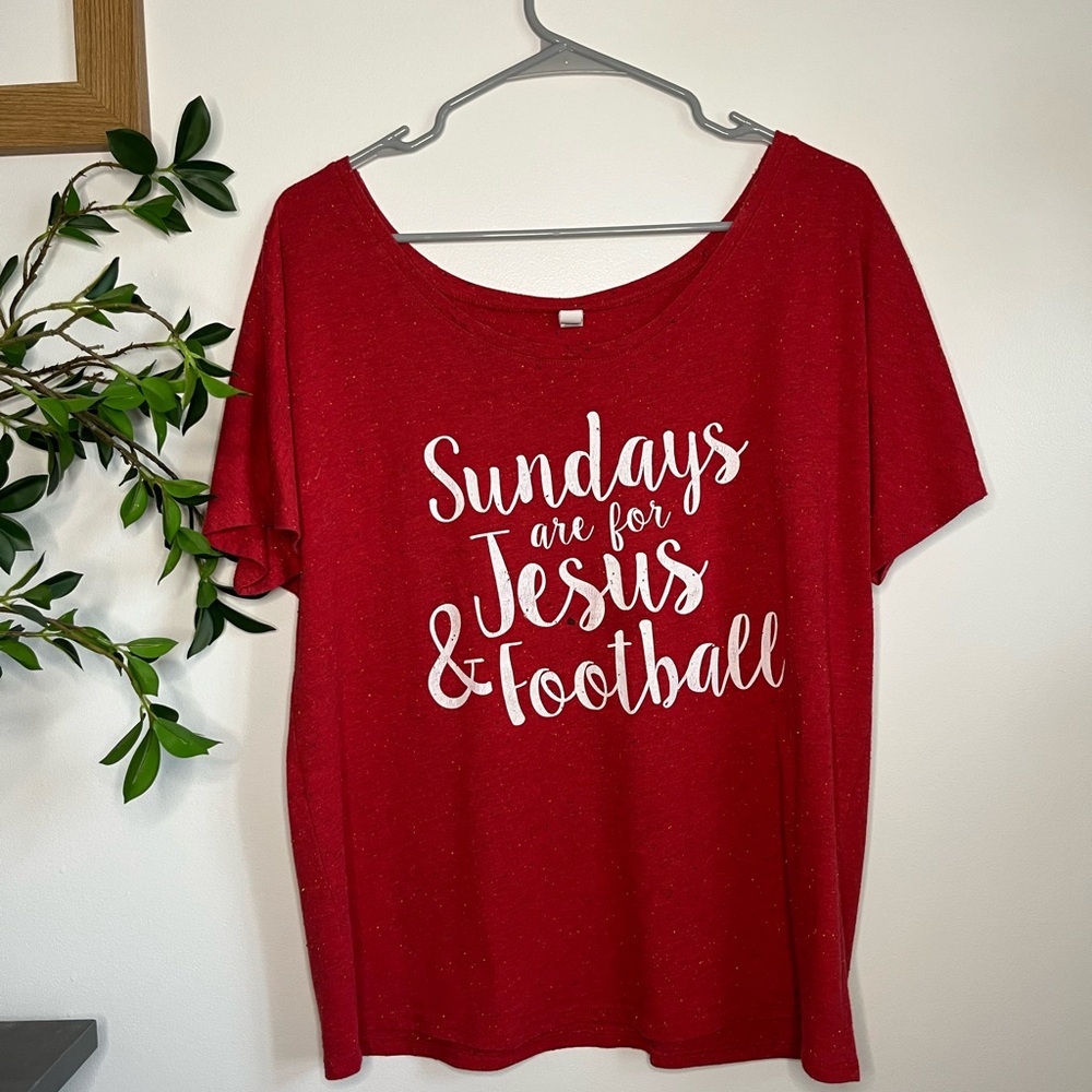 Sundays are for Football and Jesus Shirt Size Medium Wide Neck